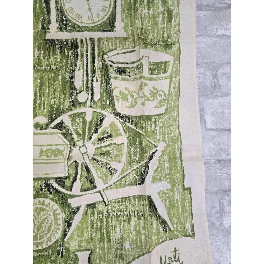 Vtg Linen Tea Towel American Woodwook Signed Kati 29x16